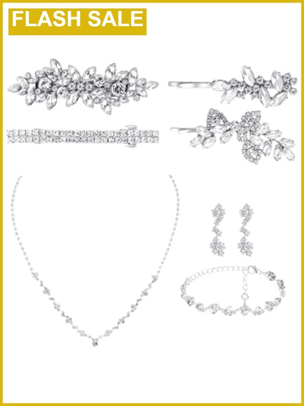 Rhinestone Wedding Jewelry Set Silver Plated Necklace Earrings Bracelet Hair